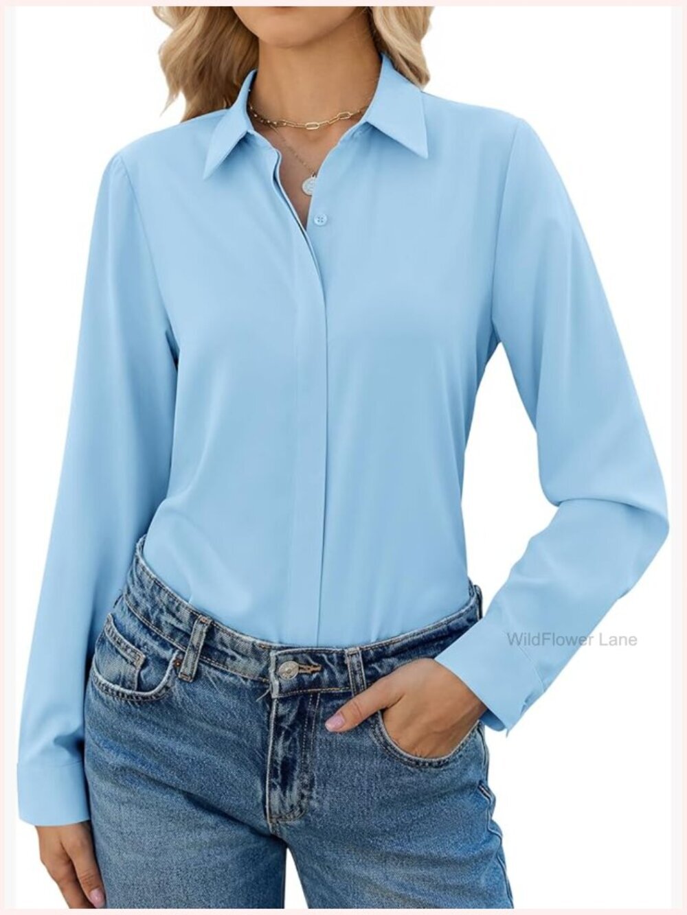 Long Sleeve Button Down Shirt Wrinkle Free Work Blouse